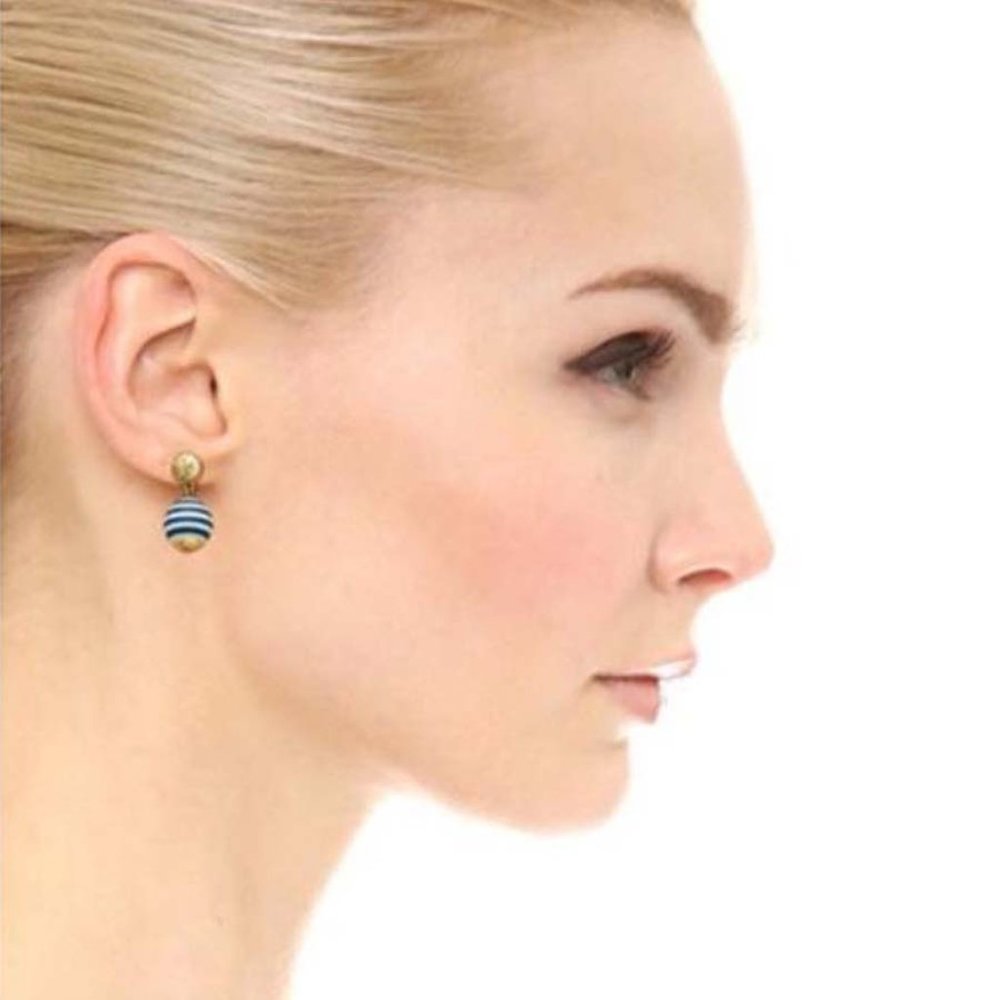 Tory Burch Blue & White Striped Saher Drop Earrings - Picture 2 of 7